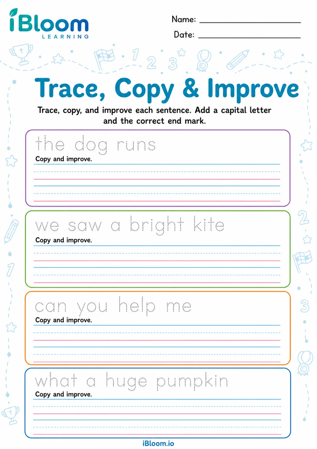 Preview of Trace Copy Sentences — Mixed Review and Challenge worksheet