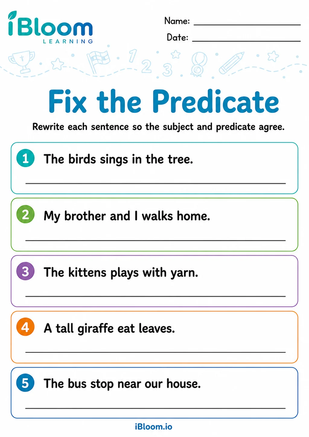 Preview page 1 of Write Subjects Predicates — Edit and Correct