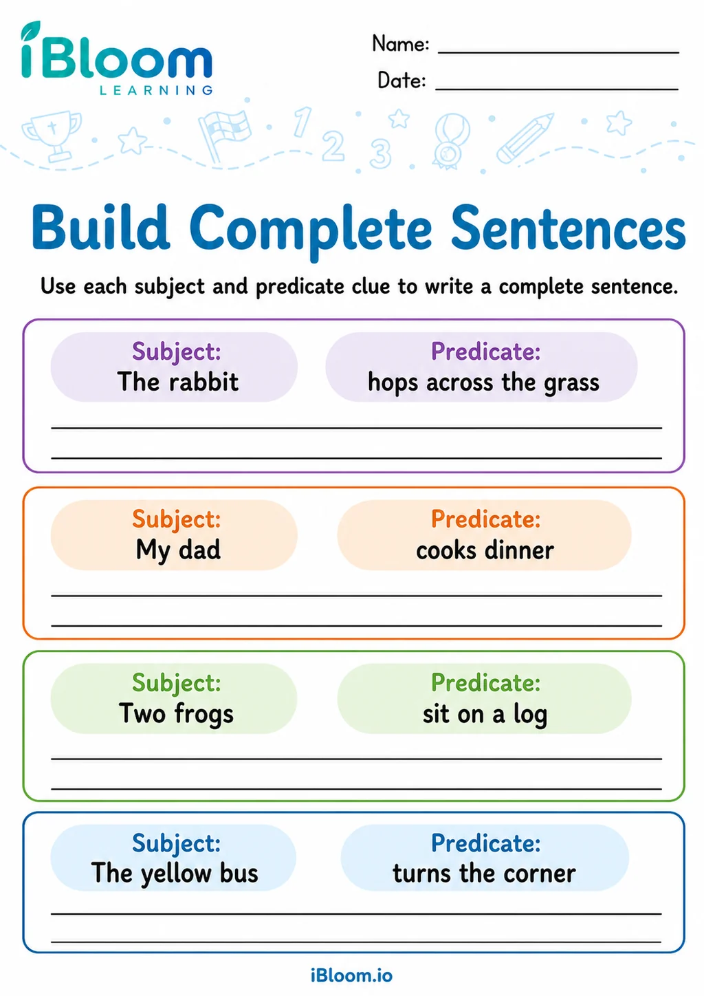 Preview page 1 of Write Subjects Predicates — Write and Apply