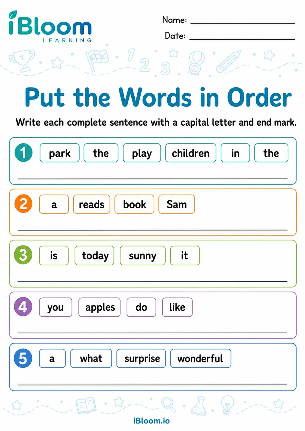 Preview page 1 of Writing — Sentence Practice