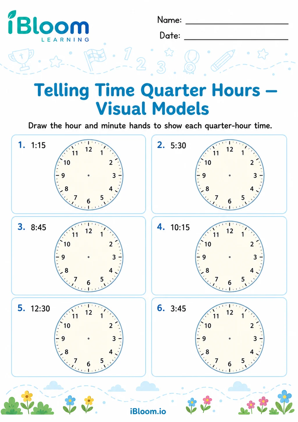 Preview page 1 of Telling Time Quarter Hours — Visual Models