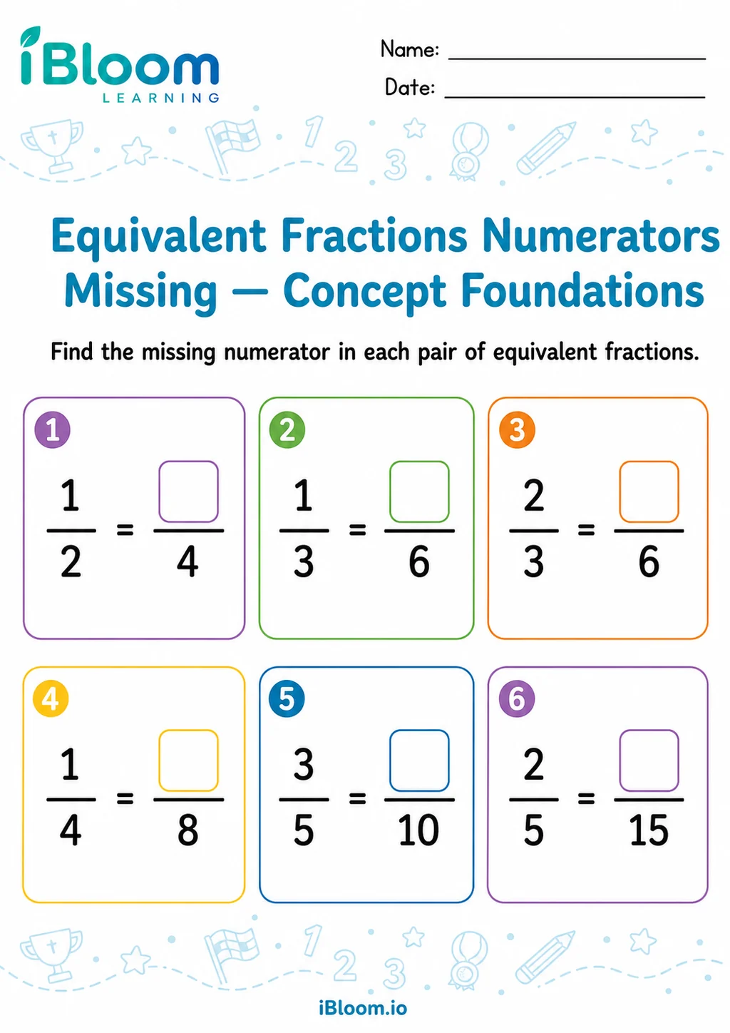 Preview page 1 of Equivalent Fractions Numerators Missing — Concept Foundations