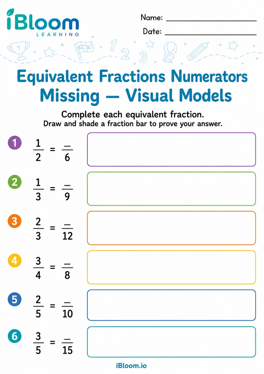 Preview page 1 of Equivalent Fractions Numerators Missing — Visual Models