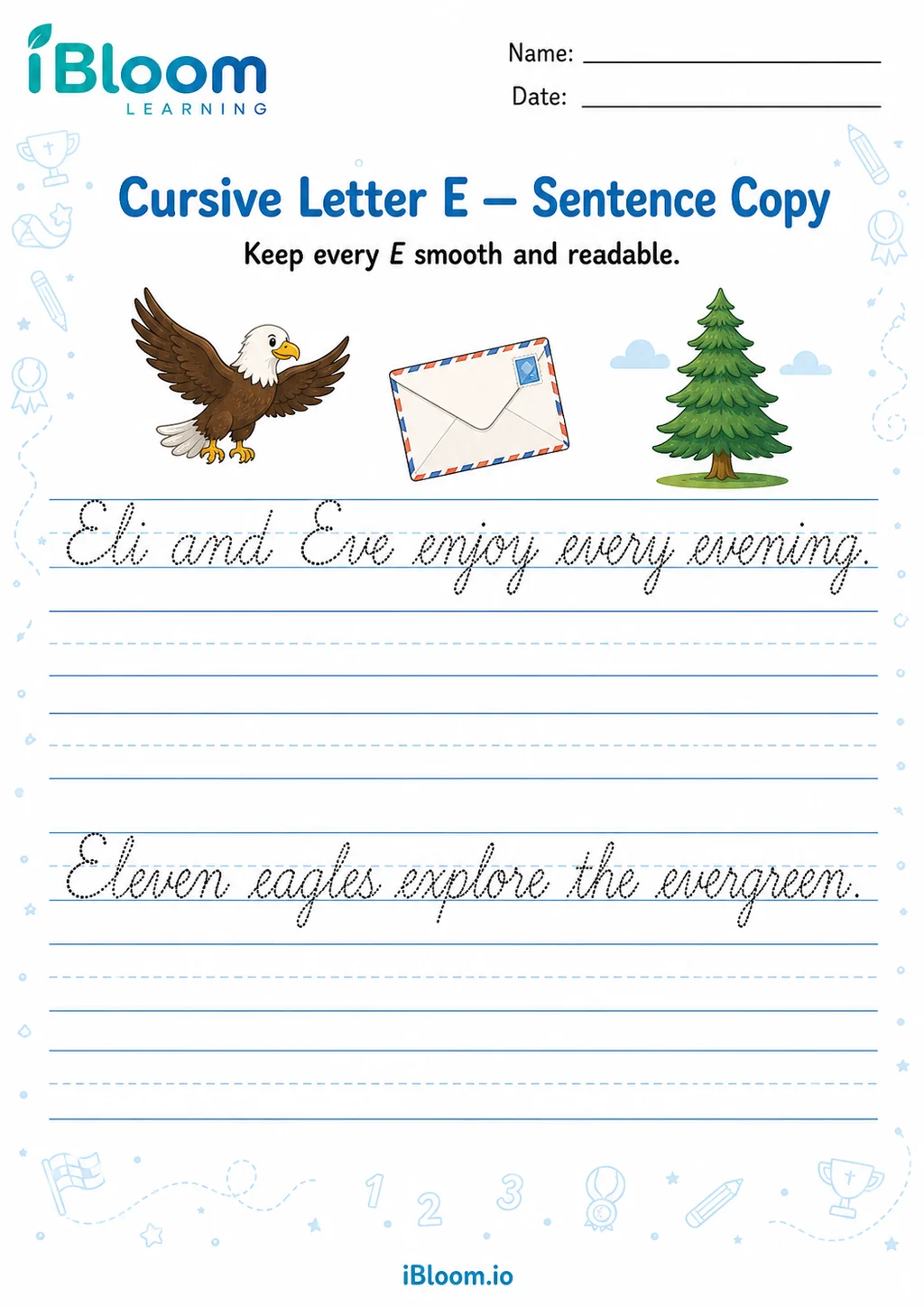 Preview of Letter E — Sentence or Passage Copy worksheet