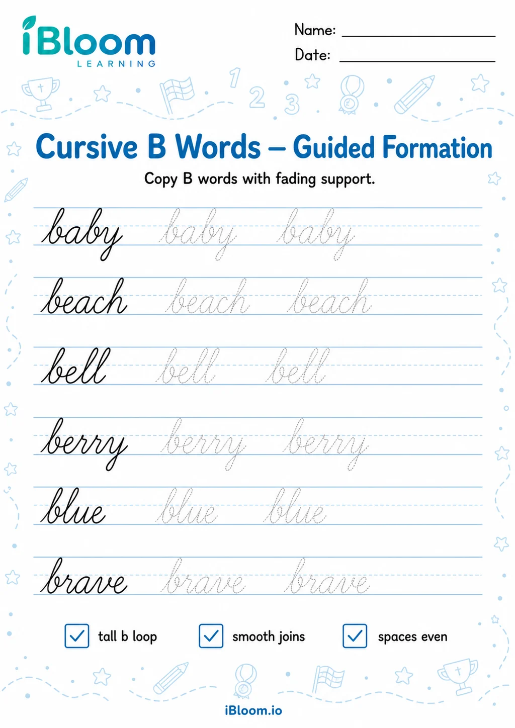 Preview of B Words — Guided Letter Formation worksheet
