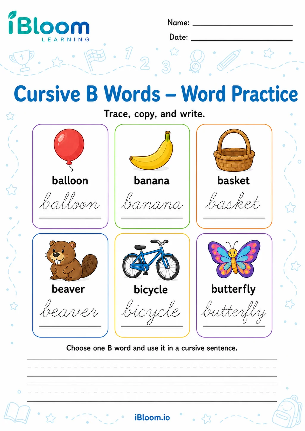 Preview of B Words — Word Practice worksheet