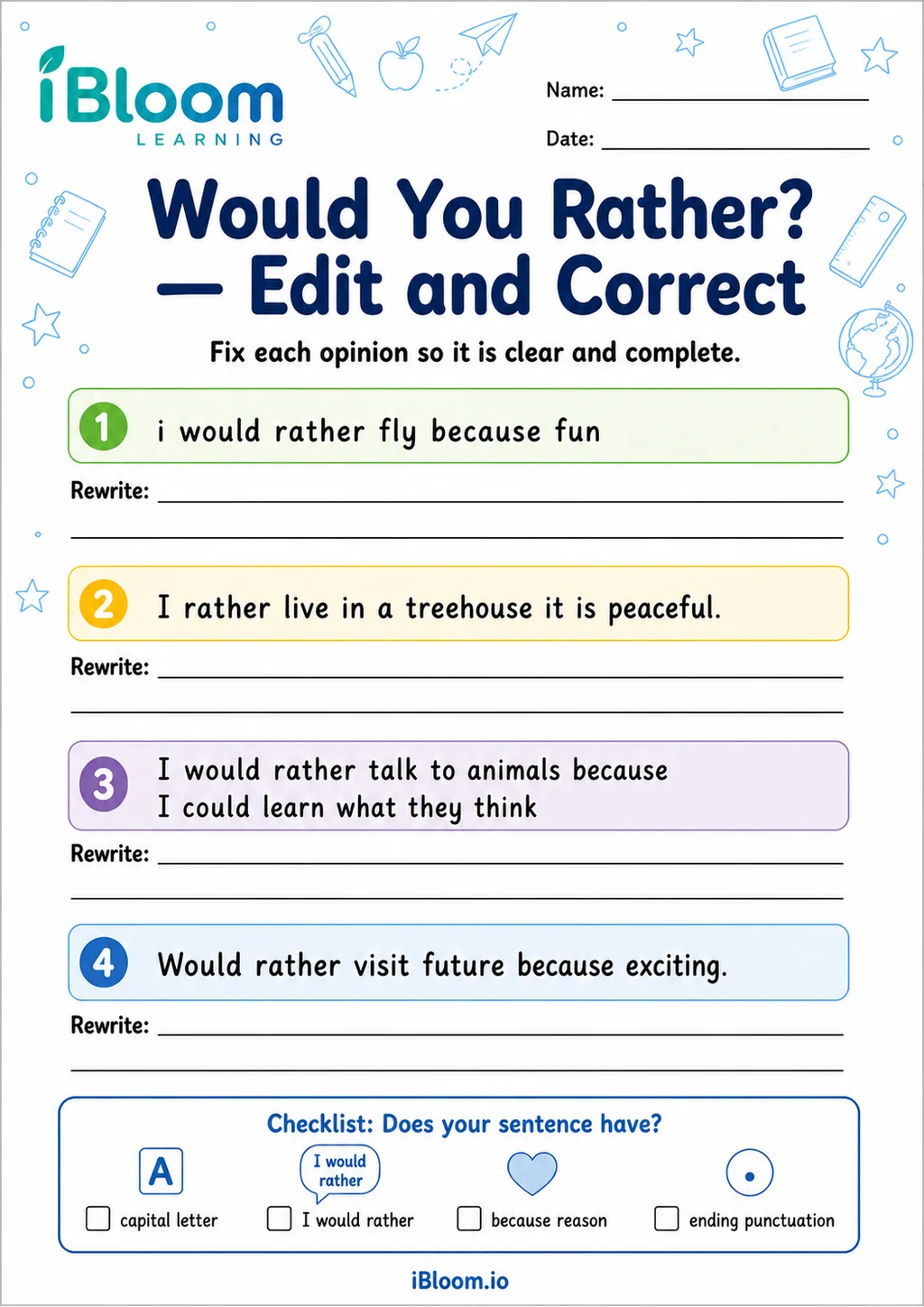 Preview of Generic Would You Rather — Edit and Correct worksheet