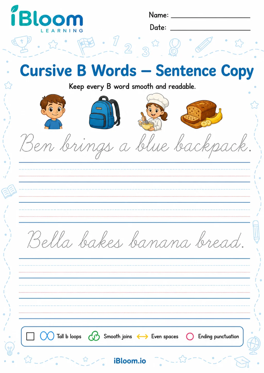 Preview of B Words — Sentence or Passage Copy worksheet