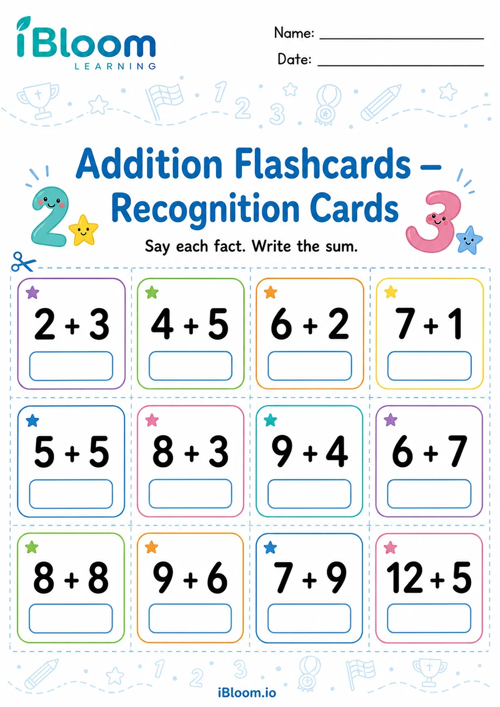 Preview page 1 of Addition — Recognition Cards