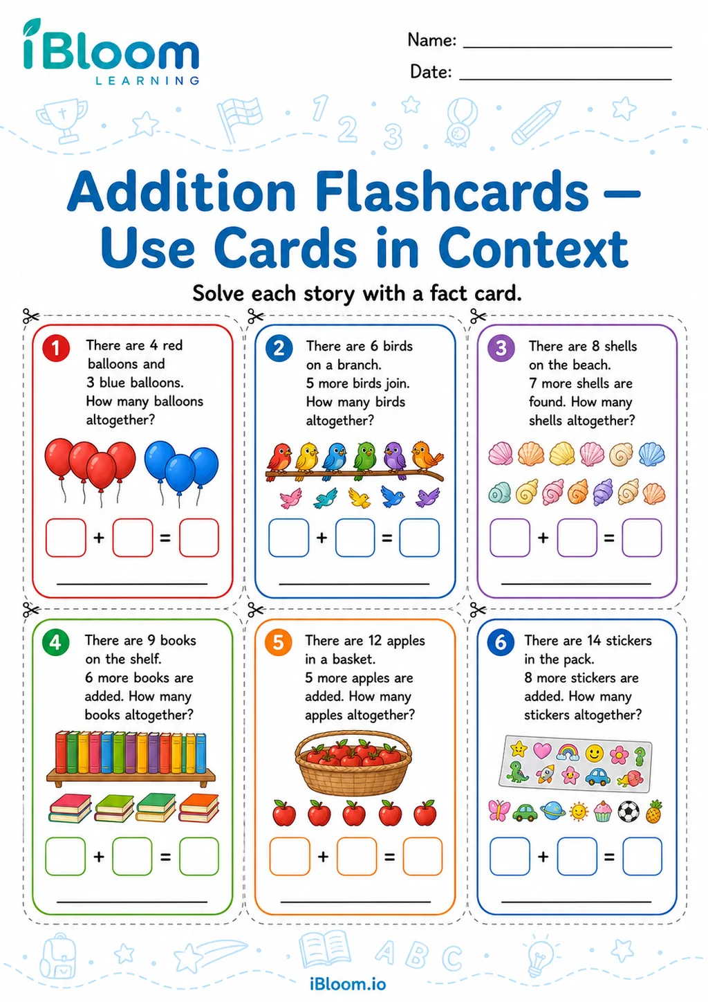 Preview of Addition — Use Cards in Context worksheet