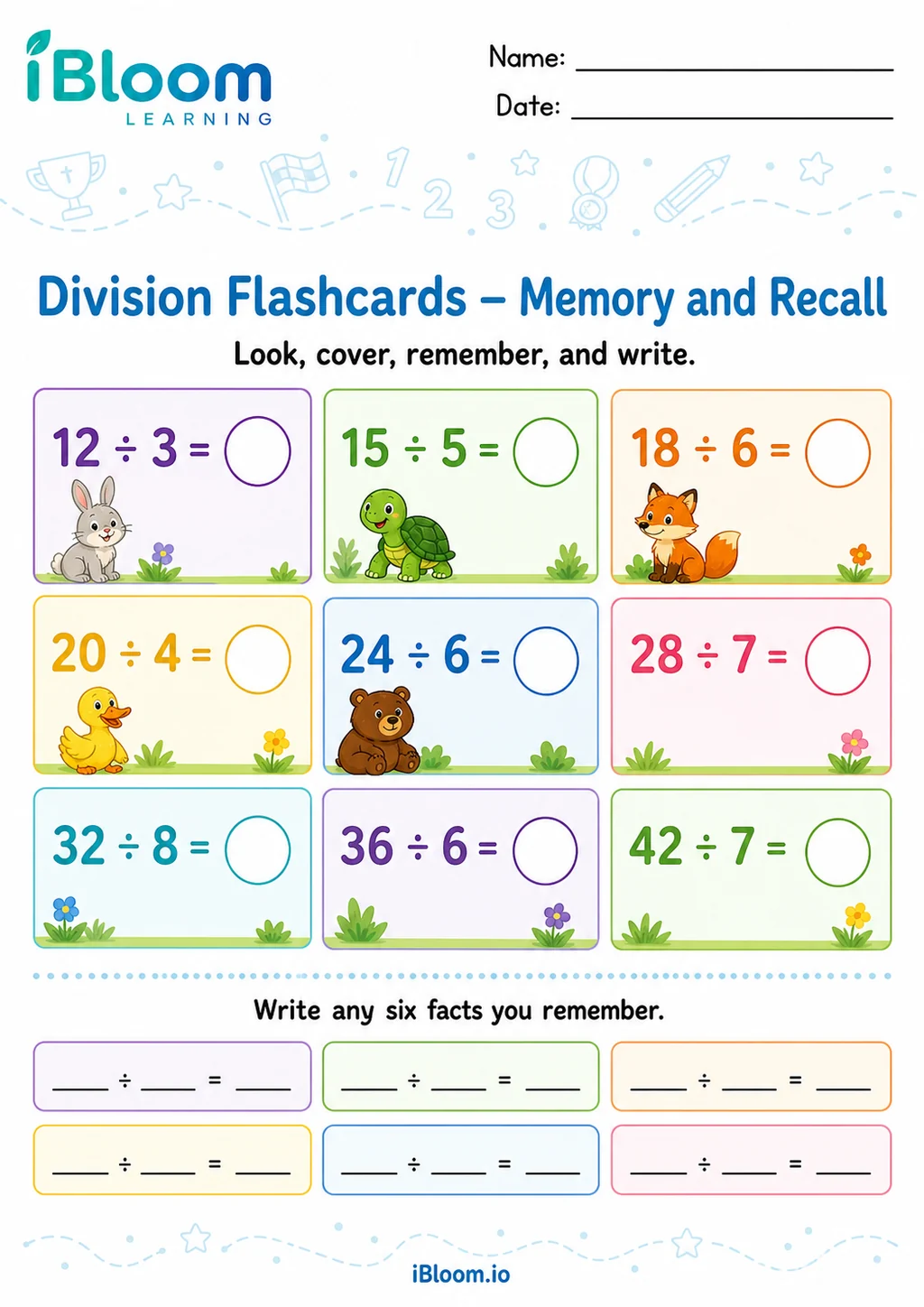 Preview of Division — Memory and Recall worksheet