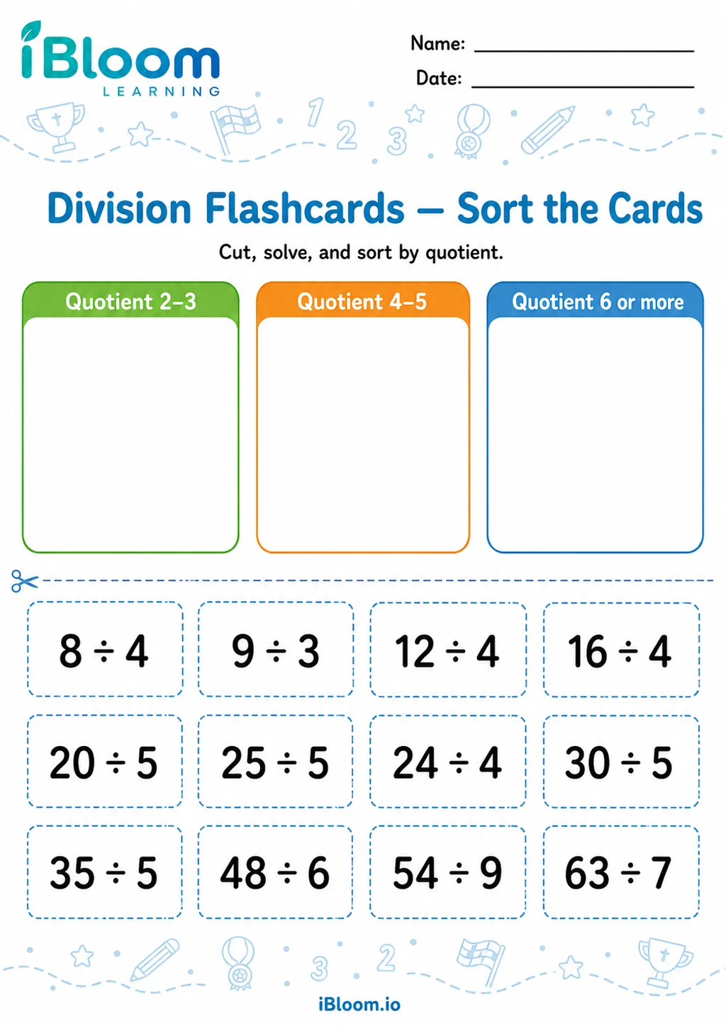 Preview of Division — Sort the Cards worksheet