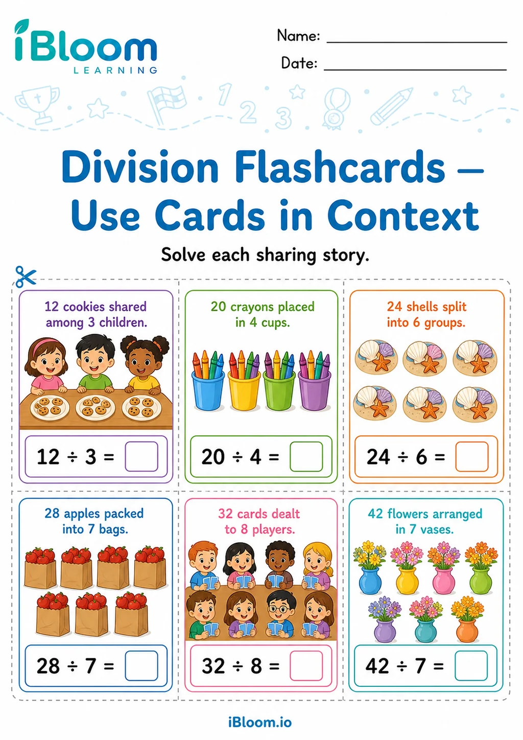 Preview of Division — Use Cards in Context worksheet