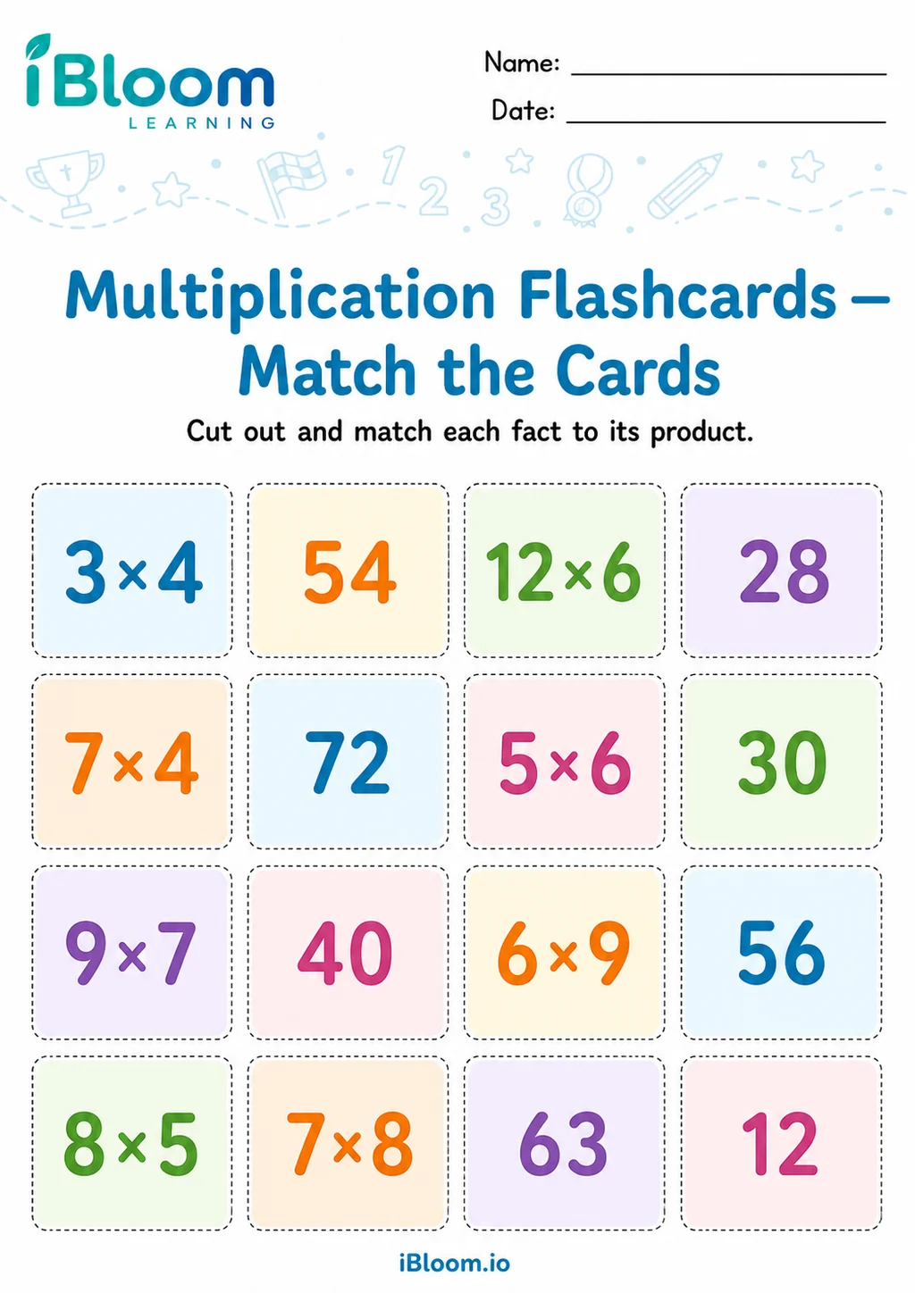 Preview page 1 of Multiplication — Match the Cards