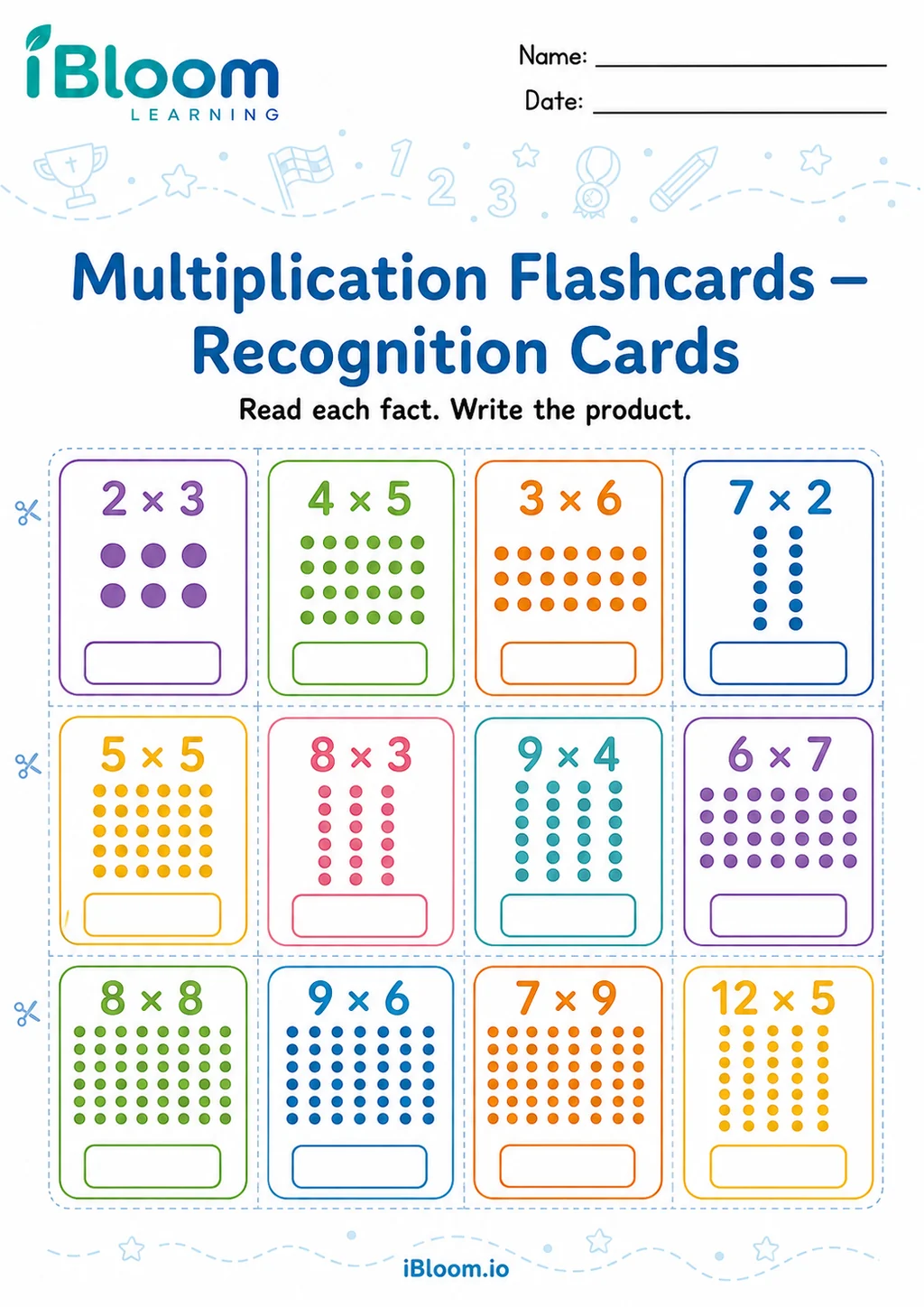 Multiplication — Recognition Cards printable Kindergarten worksheet preview
