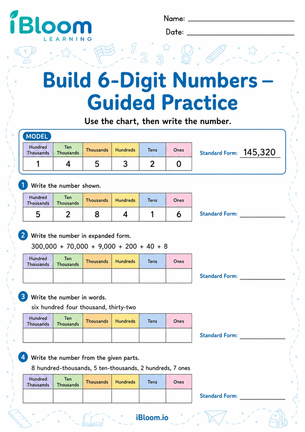 Preview of 6 Digit Number From Parts — Guided Practice worksheet
