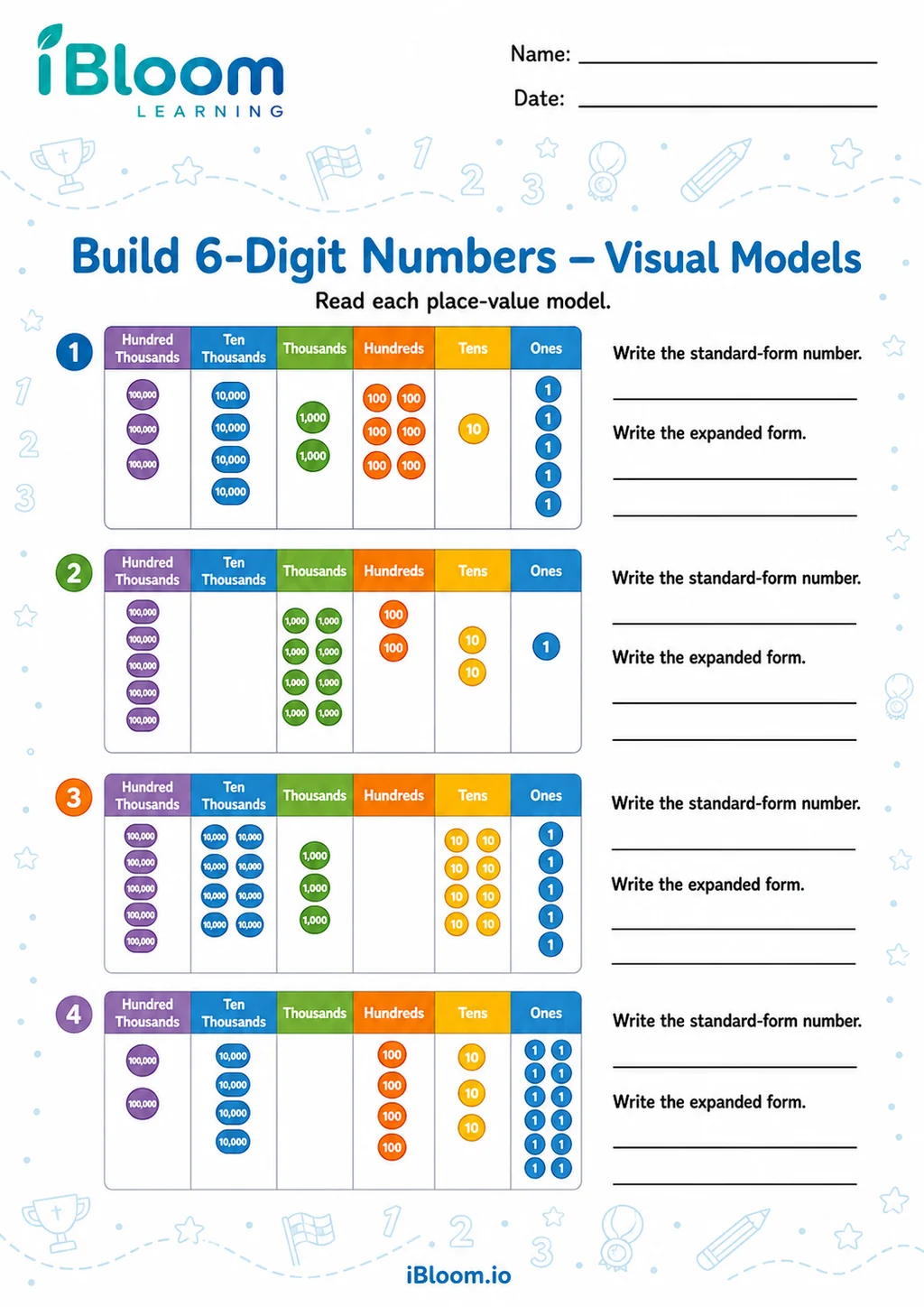 Preview of 6 Digit Number From Parts — Visual Models worksheet