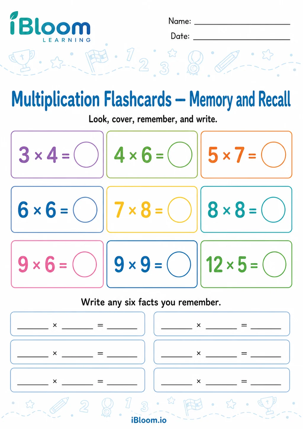 Preview of Multiplication — Memory and Recall worksheet