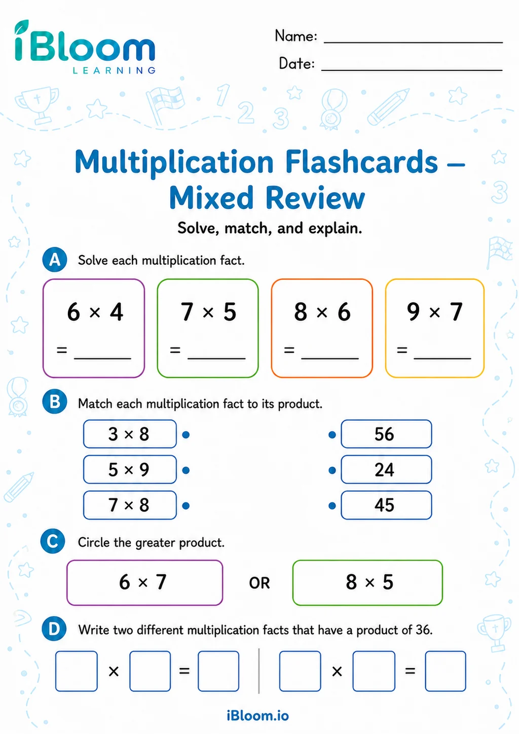 Preview of Multiplication — Mixed Flashcard Review worksheet