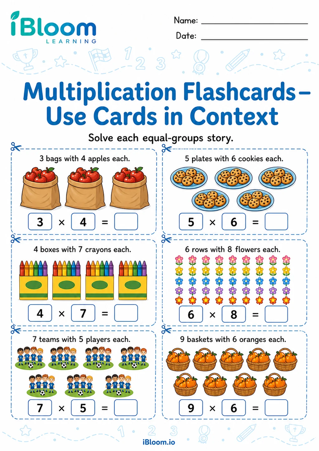 Preview of Multiplication — Use Cards in Context worksheet