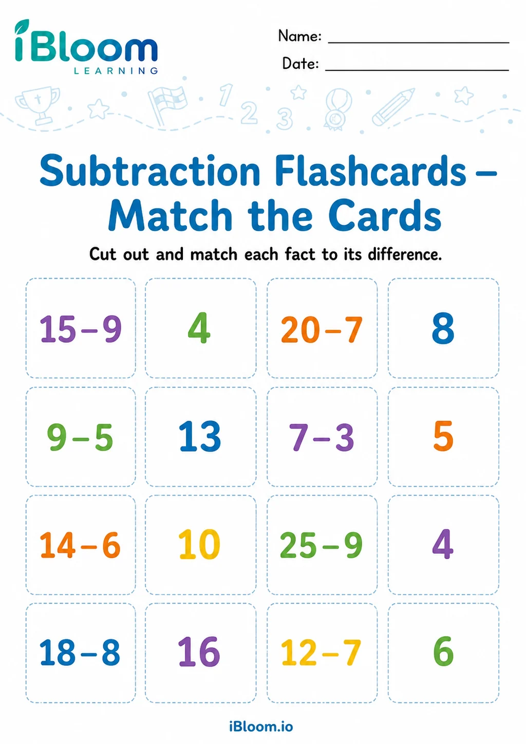 Preview page 1 of Subtraction — Match the Cards