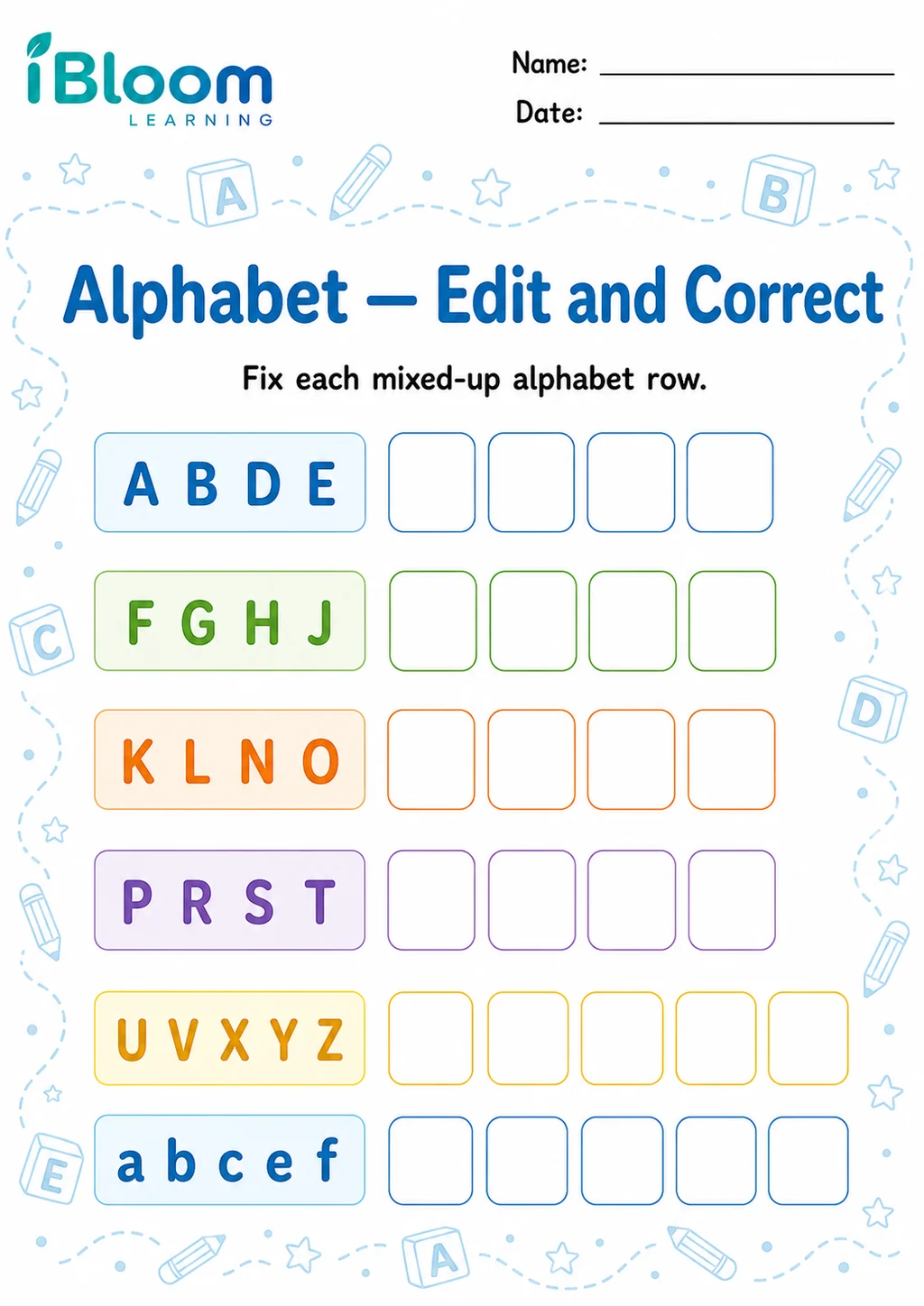 Preview of Alphabet — Edit and Correct worksheet
