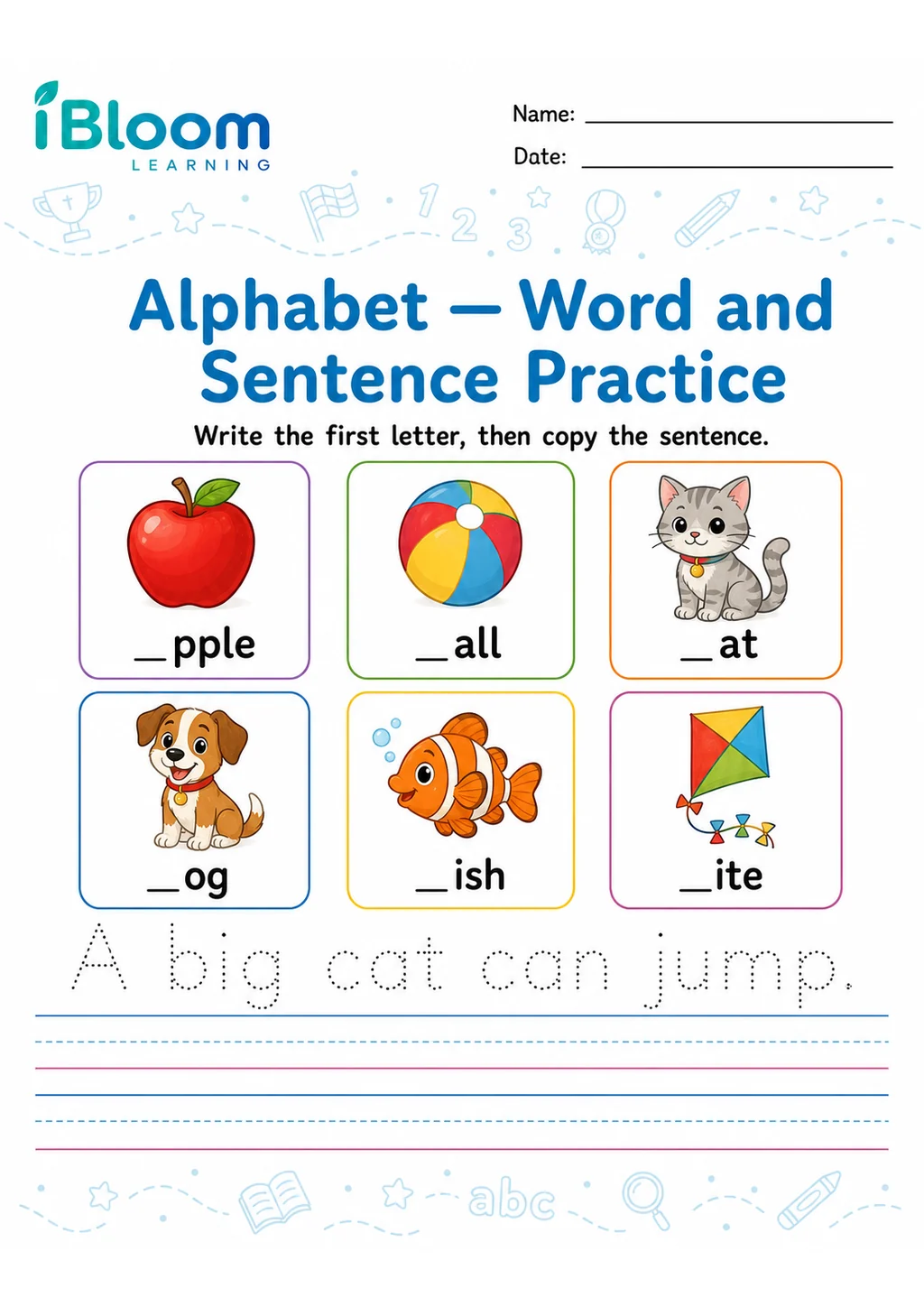 Preview of Alphabet — Sentence Practice worksheet