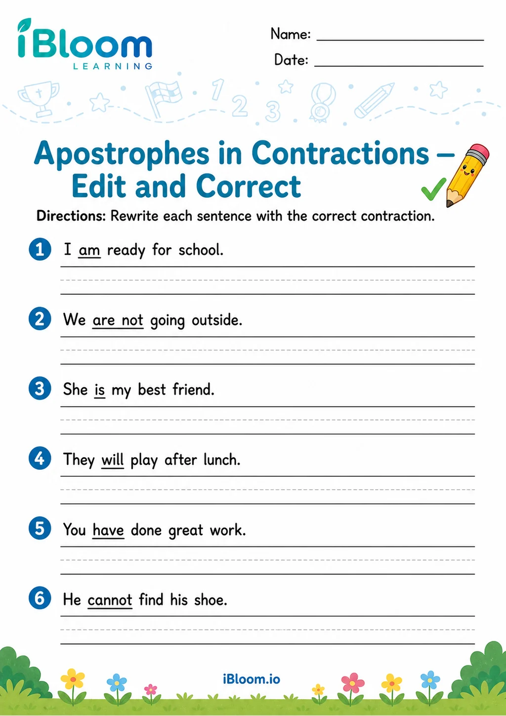 Preview of Apostrophes Contractions — Edit and Correct worksheet