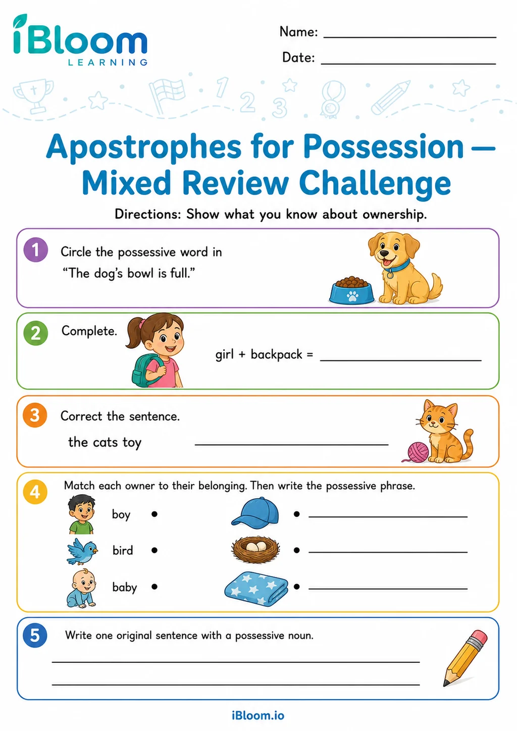 Preview of Apostrophes Possession — Mixed Review and Challenge worksheet
