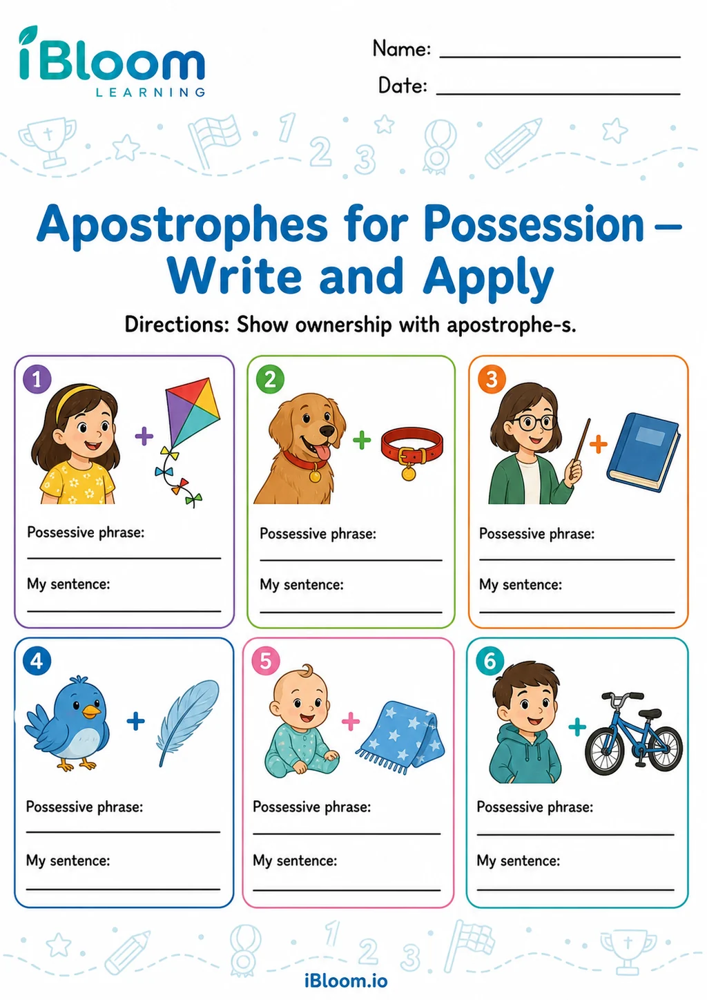 Preview of Apostrophes Possession — Write and Apply worksheet