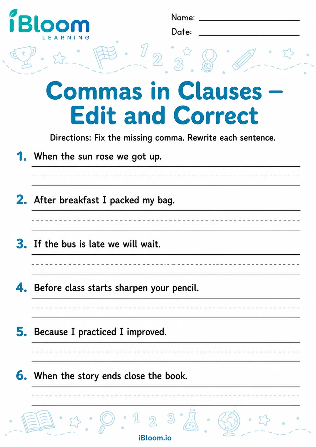 Preview page 1 of Commas Clauses — Edit and Correct