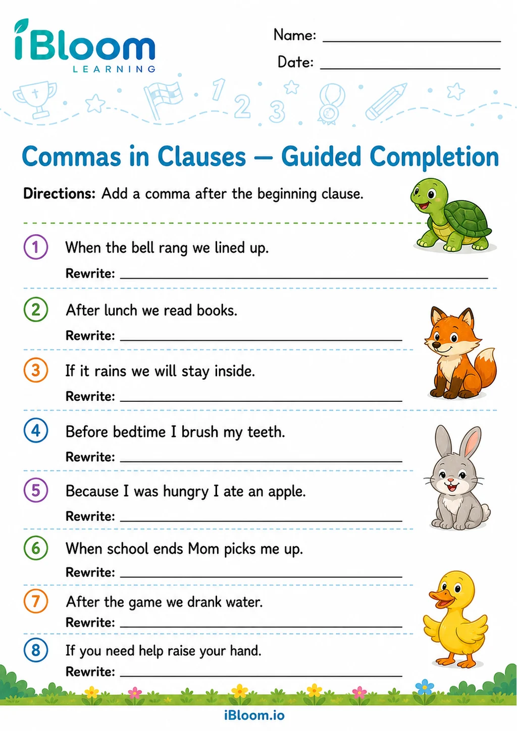 Preview page 1 of Commas Clauses — Guided Completion