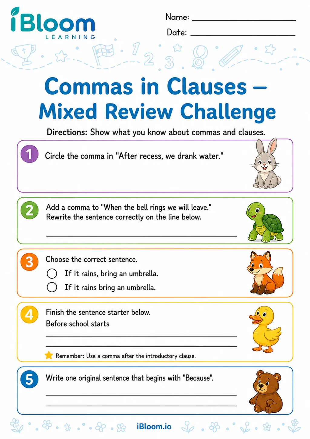 Preview page 1 of Commas Clauses — Mixed Review and Challenge