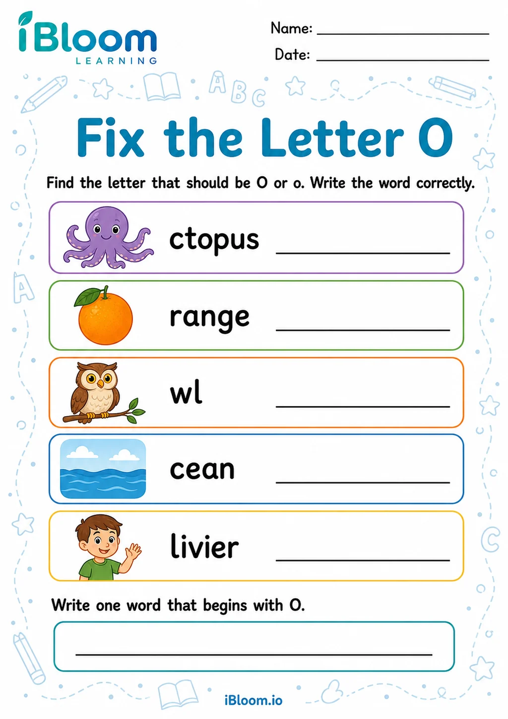 Preview of Letter O — Edit and Correct worksheet