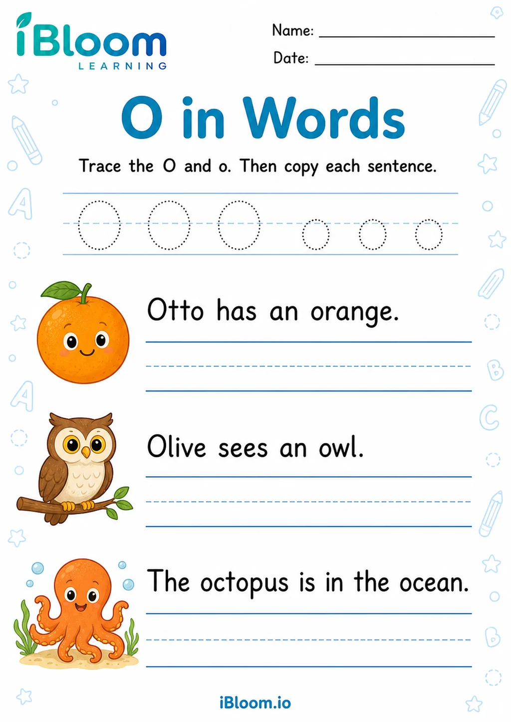 Preview of Letter O — Sentence Practice worksheet