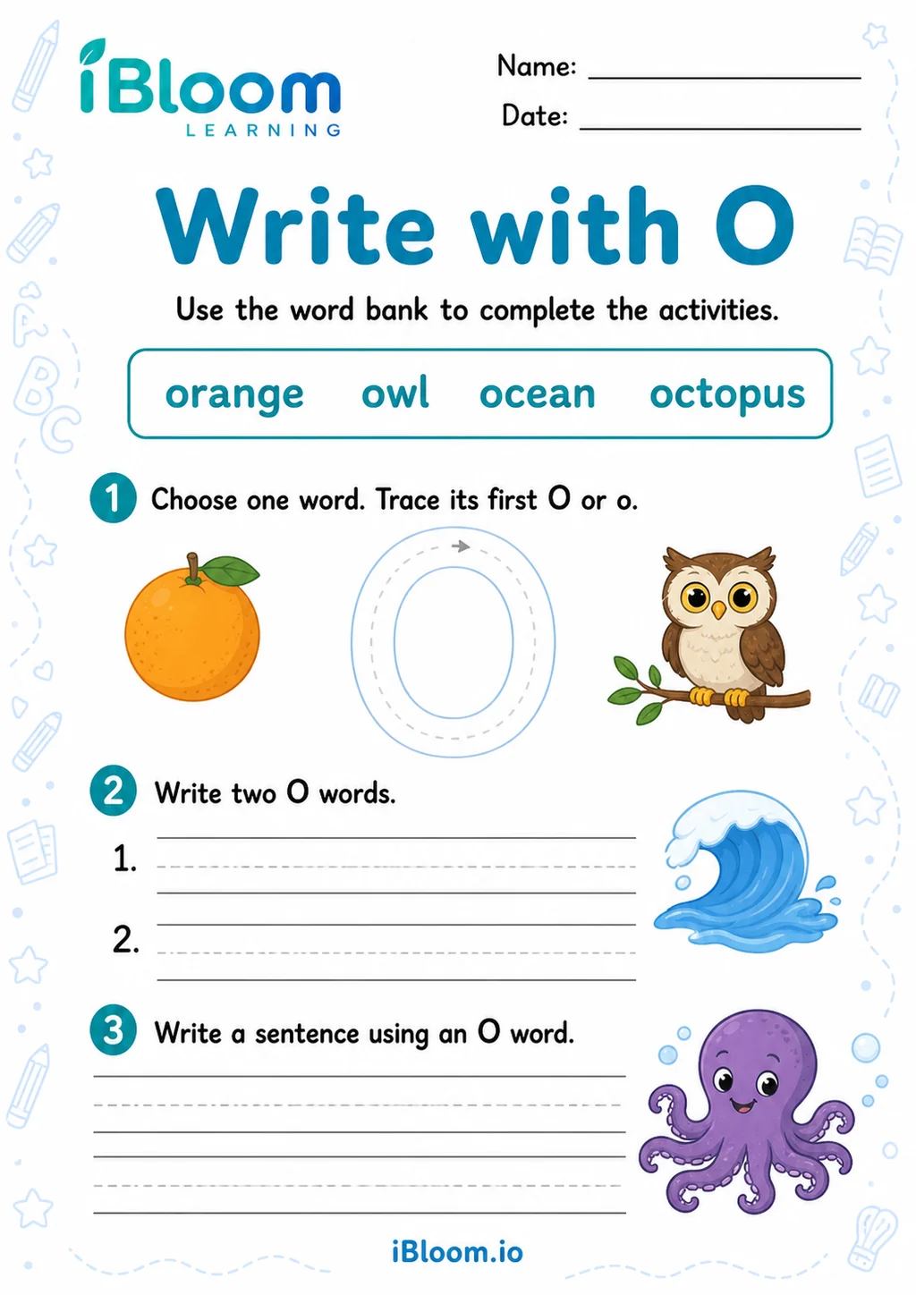 Preview of Letter O — Write and Apply worksheet