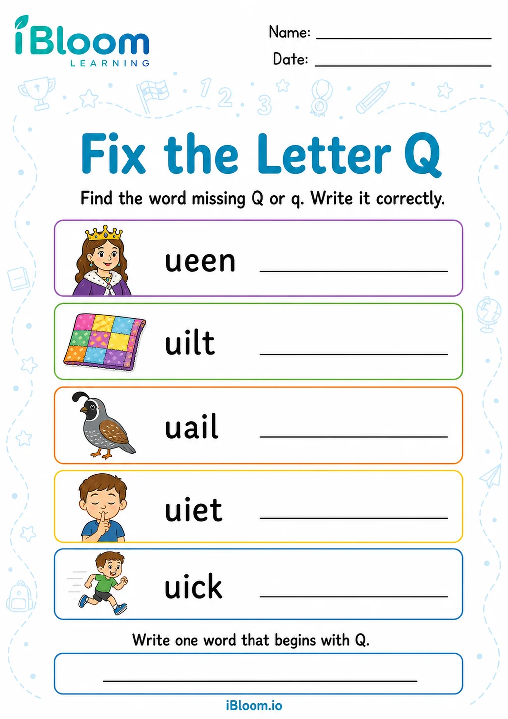 Preview of Letter Q — Edit and Correct worksheet