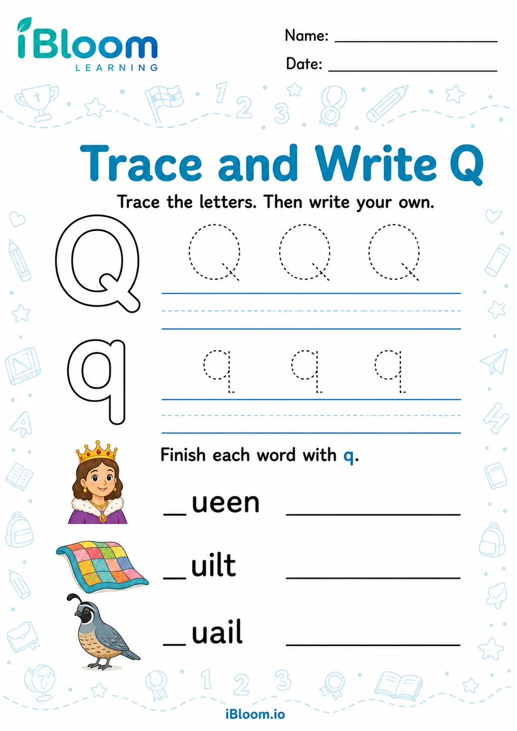 Preview of Letter Q — Guided Completion worksheet
