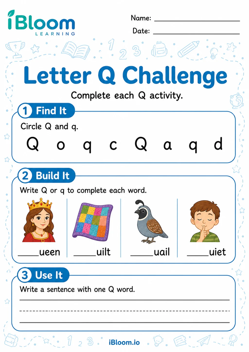 Preview of Letter Q — Mixed Review and Challenge worksheet