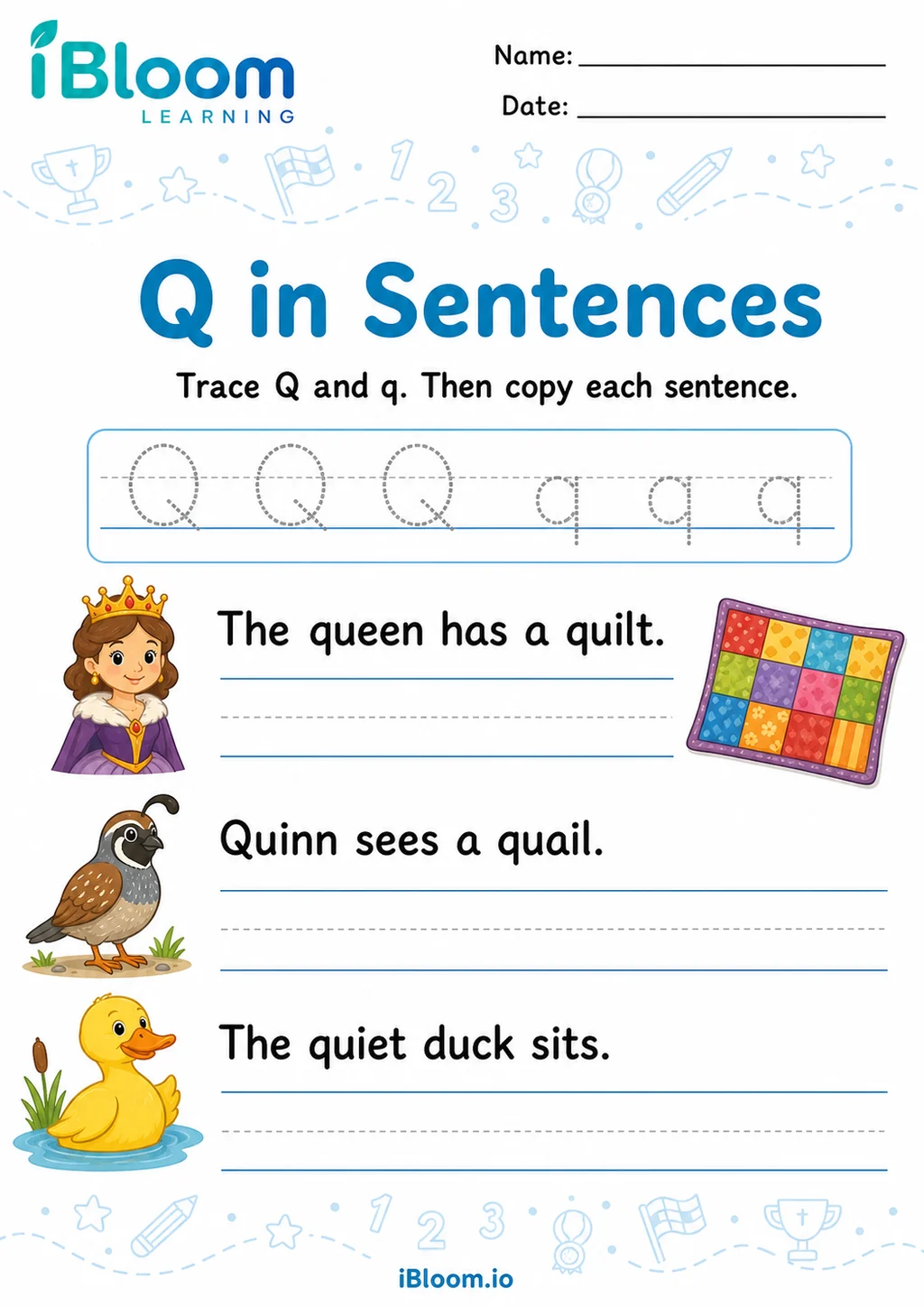 Preview of Letter Q — Sentence Practice worksheet