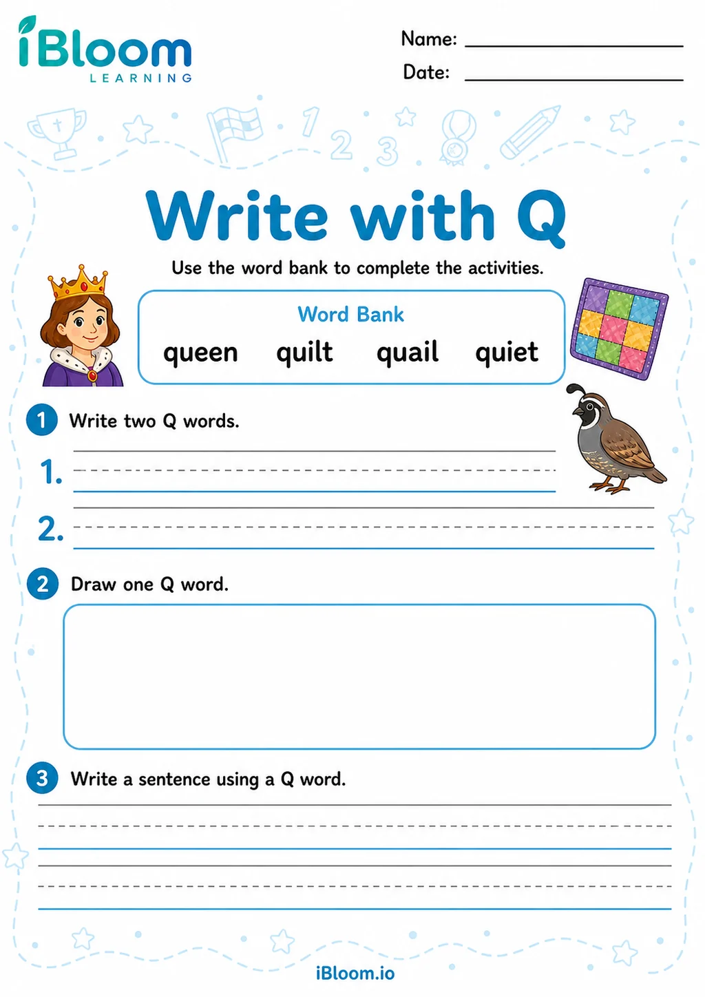 Preview of Letter Q — Write and Apply worksheet