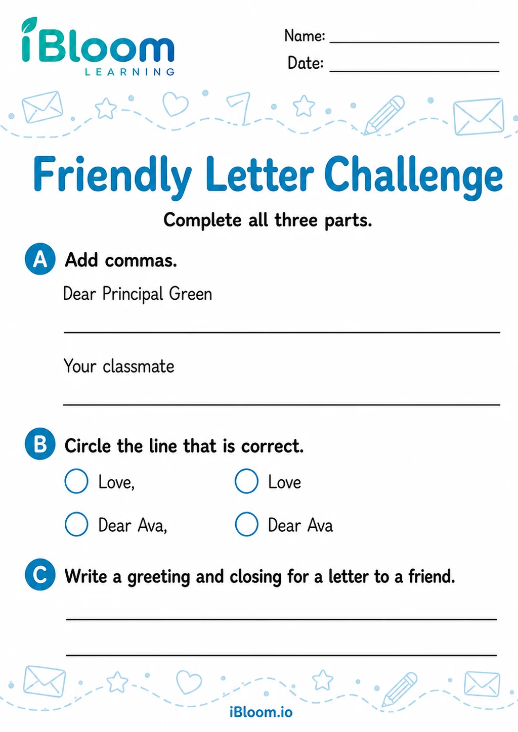 Preview of Commas Letters — Mixed Review and Challenge worksheet