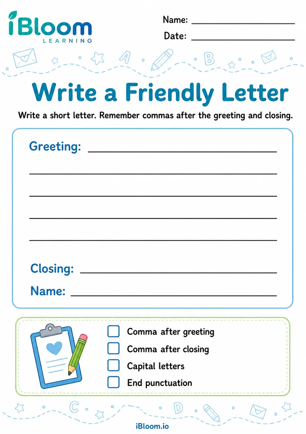 Preview page 1 of Commas Letters — Write and Apply