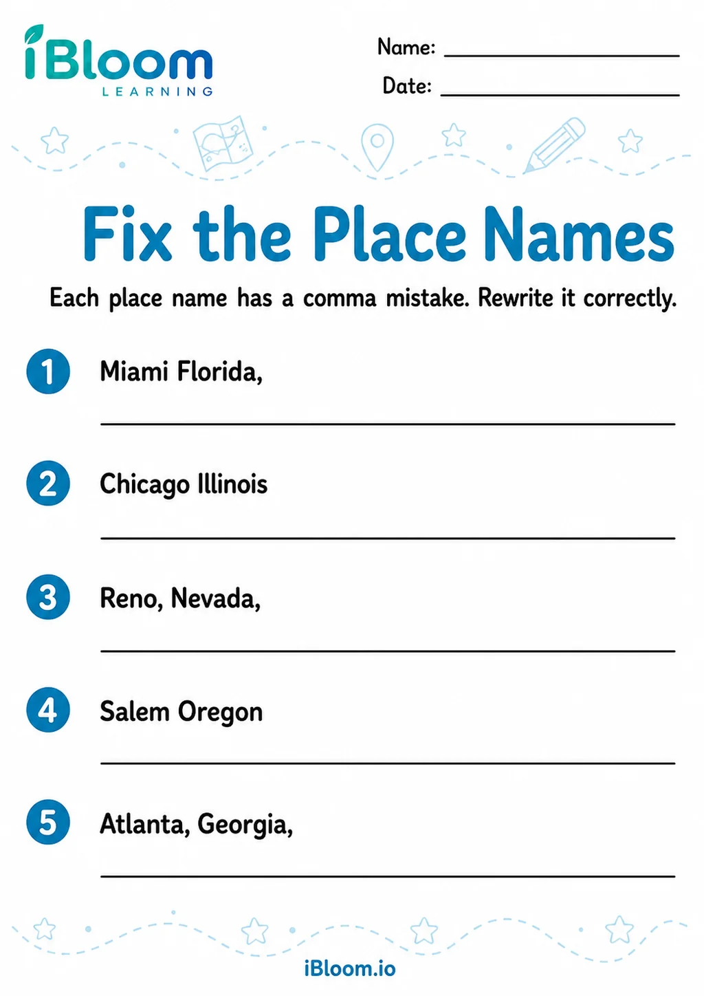 Preview page 1 of Commas Place Names — Edit and Correct