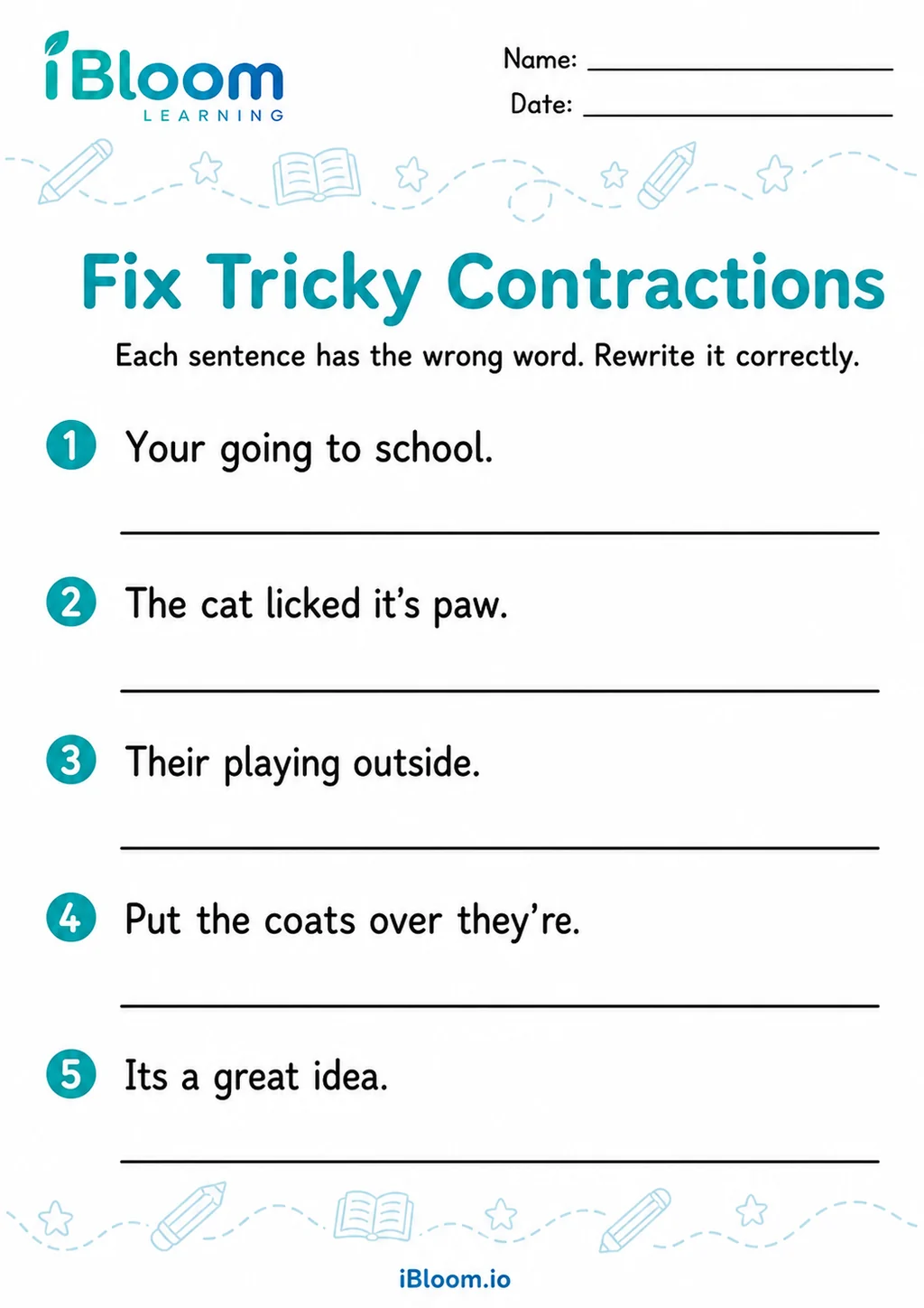 Preview page 1 of Confusing Contractions — Edit and Correct