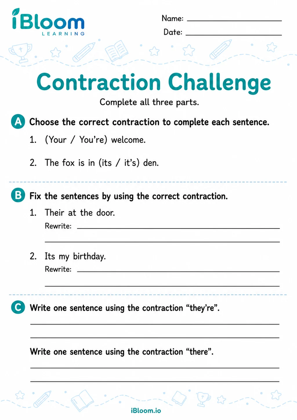 Preview of Confusing Contractions — Mixed Review and Challenge worksheet