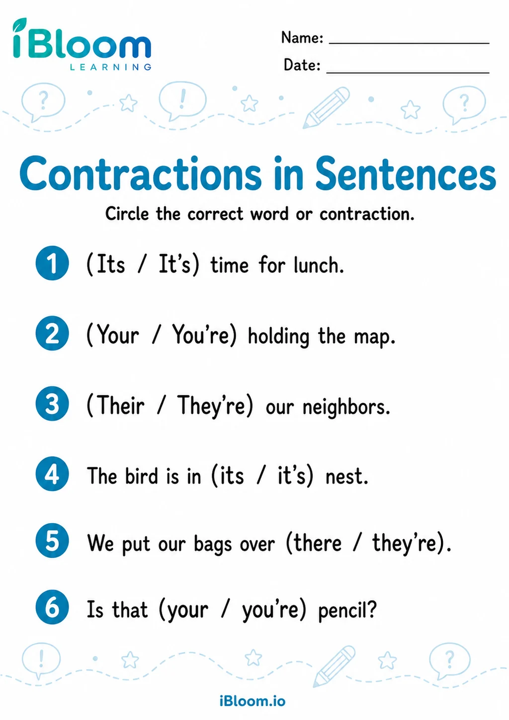 Preview page 1 of Confusing Contractions — Sentence Practice