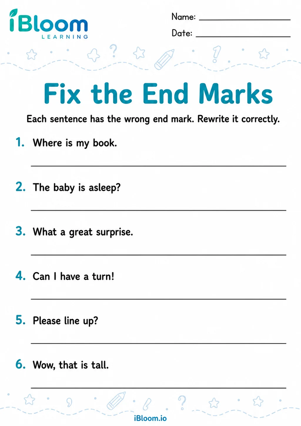 Preview of Ending Punctuation — Edit and Correct worksheet