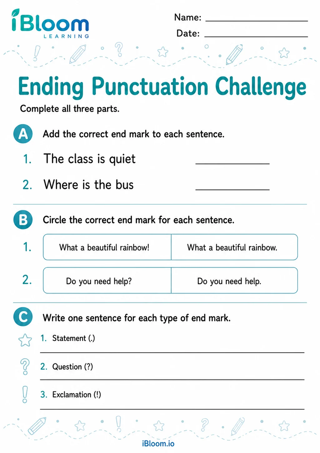 Preview of Ending Punctuation — Mixed Review and Challenge worksheet