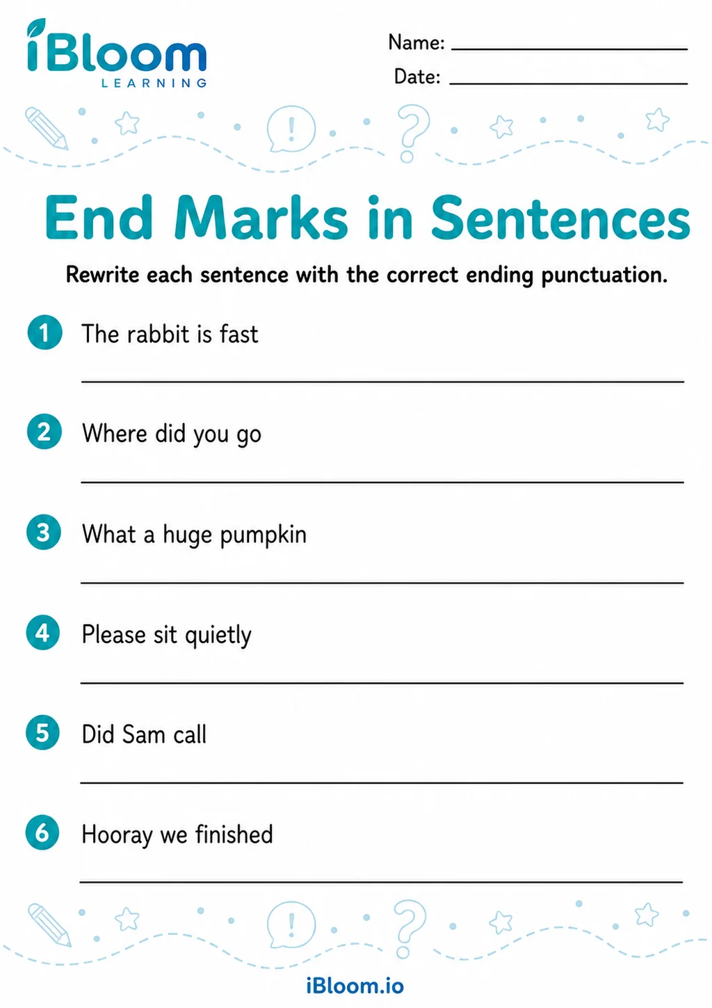 Preview page 1 of Ending Punctuation — Sentence Practice